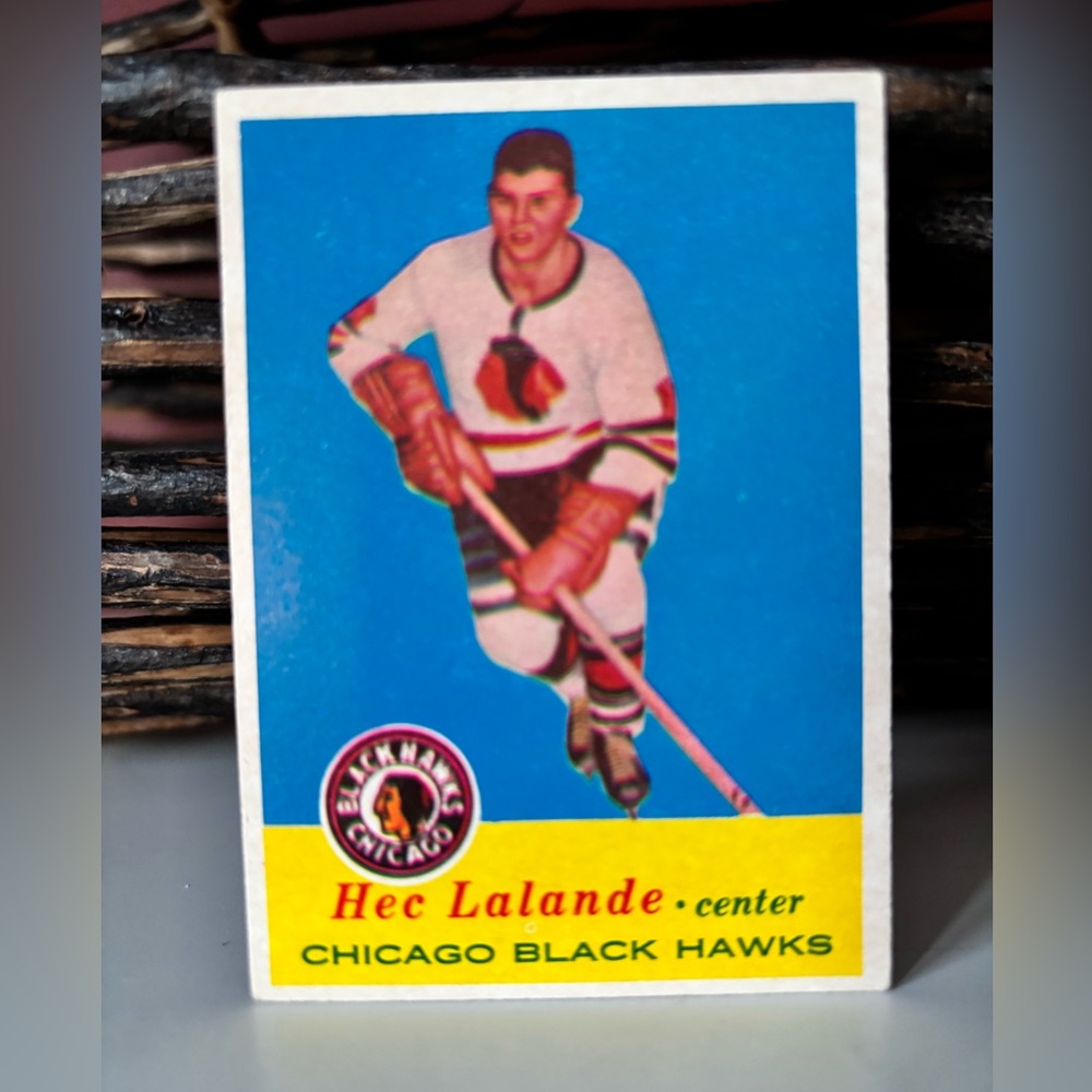 Vintage 1957-58 Topps Hockey Card Chicago Black Hawks Hec Lalande